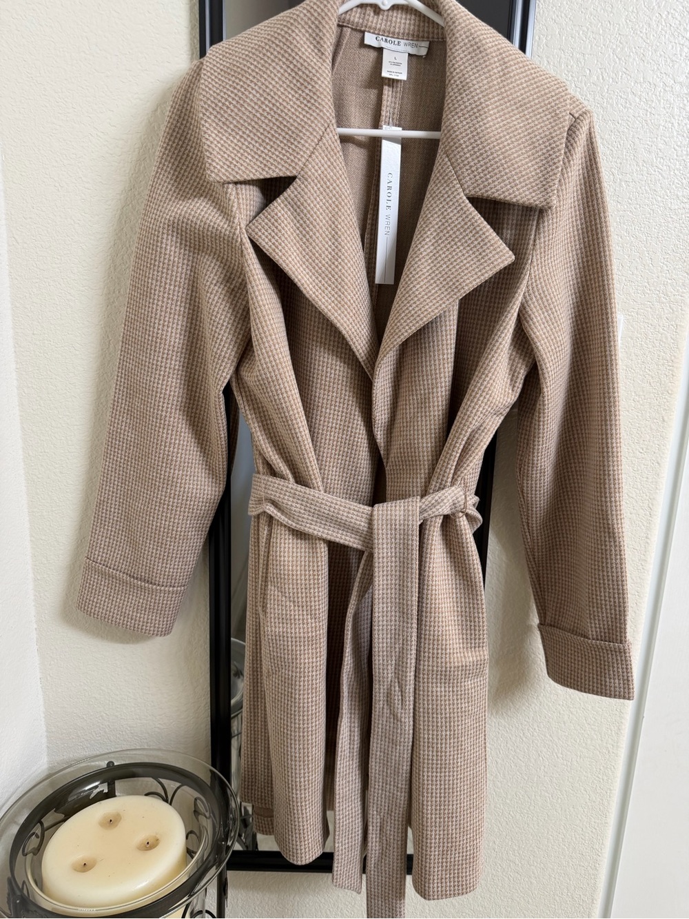 Carol Wren Textured Belted Trench Coat in Beige